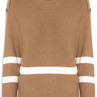 Suéter Feminino Bicolor Em Tricot - Marrom