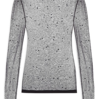 Blusa Feminina De Tricot Transparente Com Hotfix - Preto