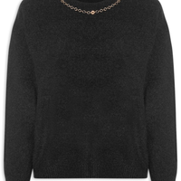Suéter Feminino Em Tricot Com Detalhe Corrente - Preto