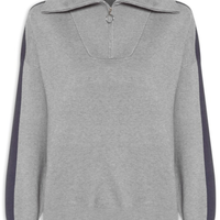 Suéter Feminino Tricot Gola Alta Com Zíper - Cinza