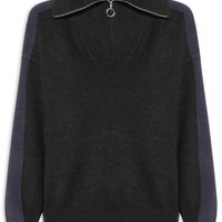 Suéter Feminino Tricot Gola Alta Com Zíper - Preto