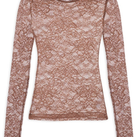Blusa Feminina Manga Longa De Renda - Marrom