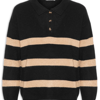 Suéter Feminino Listrado Gola Esporte - Preto