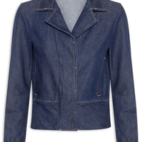 Jaqueta Feminina Jeans Fit Curta Barra Larga - Azul
