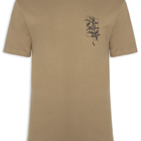 Camiseta Masculina Estampada Café Recortes - Bege