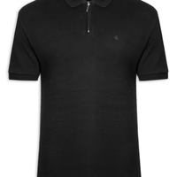 Polo Masculina Manga Curta Regular Suedine Com Zíper - Preto