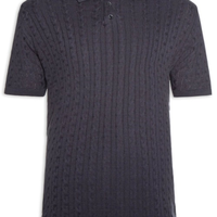 Polo Masculina em Tricot Trançado Azul