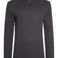 Suéter Masculino Tricot Trançado Half Zíper Preto