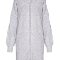 Cardigã Feminino Tricot Alongada Com Capuz - Cinza