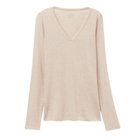 Blusa Manga Comprida Em Cashmere Com Decote Em v - Bege
