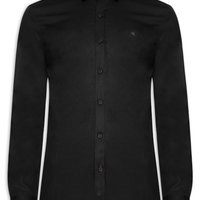 Camisa Masculina Regular Lisa Básica Logo - Preto