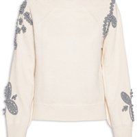 Suéter Feminino Bordado Em Tricot Bege