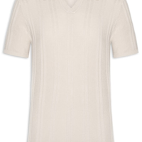 Polo Masculina Em Tricot Com Gola Colômbia - Bege
