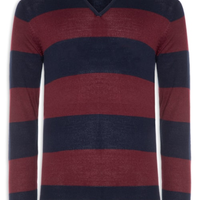 Suéter Masculino Gola V Listrado Vermelho