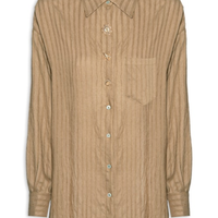 Camisa Feminina Listrada Com Bolso - Bege