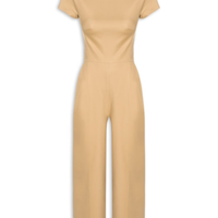 Macacão Feminino Fianco Gola Pregas - Bege