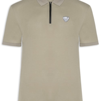 Polo Masculina com Zíper Logo Escudo Bege