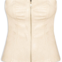 Blusa Feminina Corset de PU com Zíper - Bege