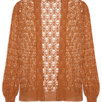 Cardigan Feminino Tricot Rendado Sol - Marrom