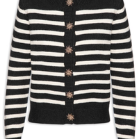 Cardigan Feminino Listrado Em Tricot - Preto