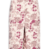 Saia Midi Com Fenda Em Jacquard - Rosa