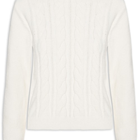 Suéter Feminino Trançado Em Tricot - Branco