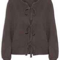 Cardigã Feminino Em Tricot Com Amarração - Marrom