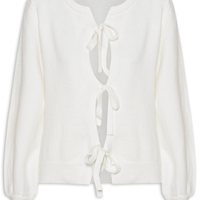 Cardigã Feminino Em Tricot Com Amarração - Off White
