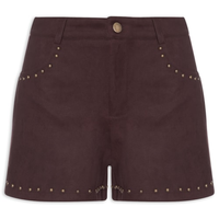 Short Feminino Em Suede Com Tachas - Vermelho