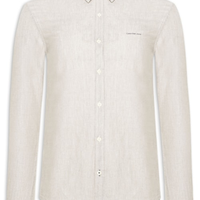 Camisa Masculina Slim Listrada Silk Logo - Bege