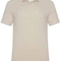 Polo Masculina Slim Gola Aberta Peitilho - Bege