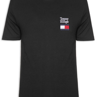 Camiseta Masculina Regular Fit Bordado Tommy Flag - Preto