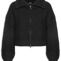 Jaqueta Feminina Em Tricot Zíper Duplo - Preto