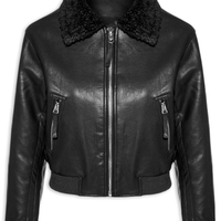 Jaqueta Feminina Com Gola Peluciada - Preto