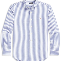 Camisa Masculina Manga Longa Oxford Slim Fit Logo - Azul