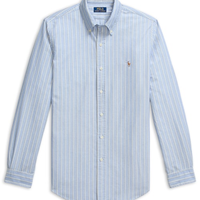 Camisa Masculina Manga Longa Oxford Custom Fit Logo - Azul