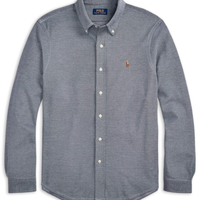Camisa Masculina Manga Longa Knit Oxford - Azul