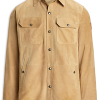 Jaqueta Masculina De Couro Suede Com Bolsos Reversível - Bege
