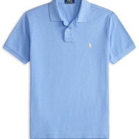 Polo Masculina Manga Curta Basic Mesh Logo Bordado - Azul