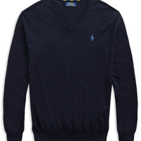 Suéter Masculino Pima Cotton Gola V Classic Logo - Azul