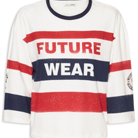 Camiseta Feminina Listrada Patch - Branco