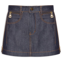 Saia Jeans Raw Bolso Zíper Azul