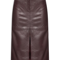 Saia Midi Com Fenda Em Couro - Vermelho