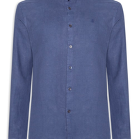 Camisa Masculina Manga Longa Linho Puro Tinturado - Azul