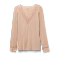Blusa Manga Comprida Em Cashmere Ultralight e Renda - Bege