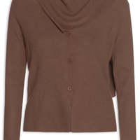Cardigan Feminino com Botões e Cachecol em Tricot - Marrom
