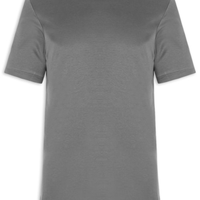 Camiseta Masculina Interlock Sobreposição de Gola Em Algodão Pima - Cinza