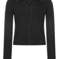 Cardigã Feminino Canelado Gola Polo - Preto