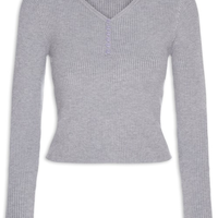 Suéter Feminino Em Tricot Com Botões - Cinza