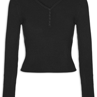 Suéter Feminino Em Tricot Com Botões - Preto